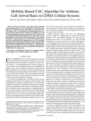 Primary view of object titled 'Mobility-Based CAC Algorithm for Arbitrary Call-Arrival Rates in CDMA Cellular Systems'.