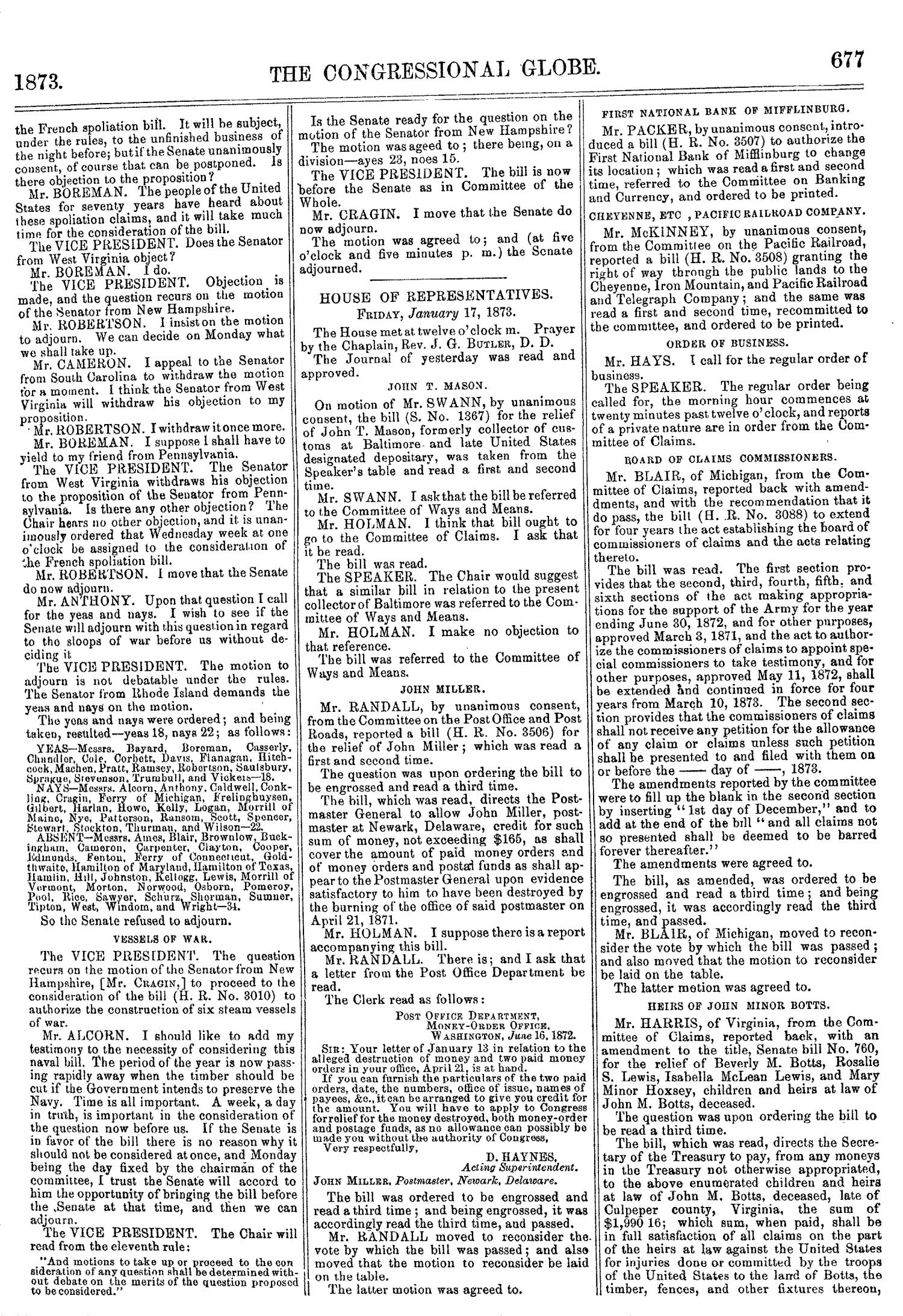 The Congressional Globe: Containing the Debates and Proceedings of the Third Session Forty-Second Congress; An Appendix, Embracing the Laws Passed at That Session
                                                
                                                    677
                                                