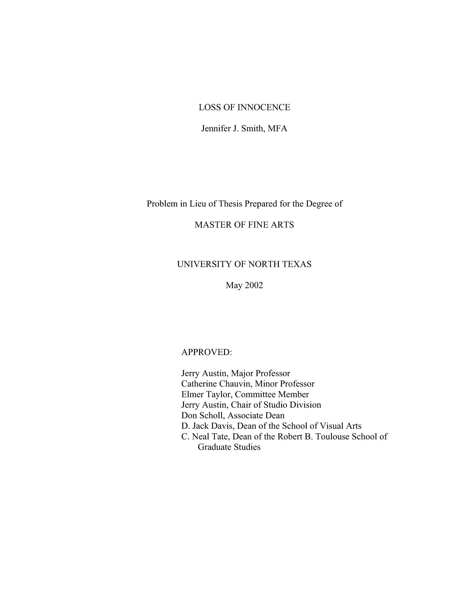 Реферат: Loss Of Innocence Essay Research Paper The
