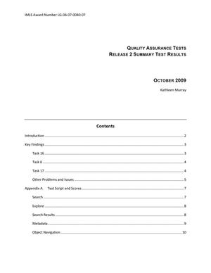 Primary view of object titled 'Quality Assurance Tests: Release 2 Summary Test Results, October 2009'.