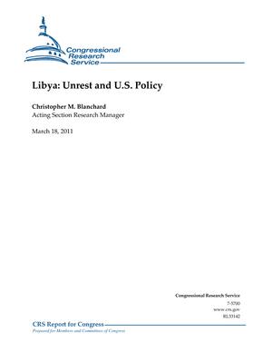 Primary view of object titled 'Libya: Unrest and U.S. Policy'.