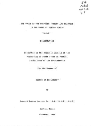 Primary view of object titled 'The Voice of the Composer: Theory and Practice in the Works of Pietro Pontio, Volume 1'.