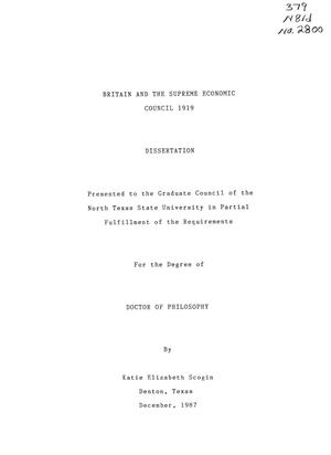Britain and the Supreme Economic Council 1919