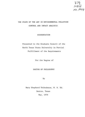 Primary view of object titled 'The state of the art in environmental pollution control and impact analysis'.