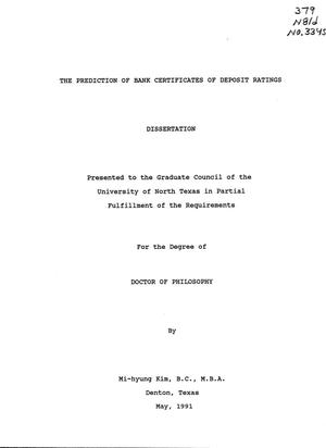 Primary view of object titled 'The Prediction of Bank Certificates of Deposit Ratings'.