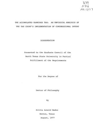 Primary view of object titled 'The accumulated earnings tax: an empirical analysis of the Tax Court's implementation of Congressional intent'.