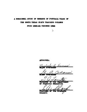 A Personnel Study of Members of Football Teams of the North Texas State Teachers College from 1930-31 through 1938