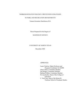 Primary view of object titled 'Worker-initiated violence: Prevention strategies in park and recreation departments'.