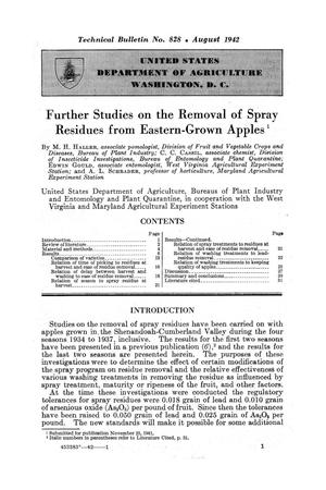 Primary view of object titled 'Further studies on the removal of spray residues from eastern-grown apples.'.