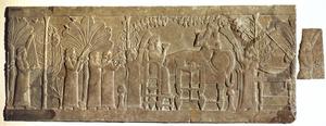 Banquet of Ashurbanipal, gypsum carving originally decorating the North Palace in Nineveh (present day Iraq)