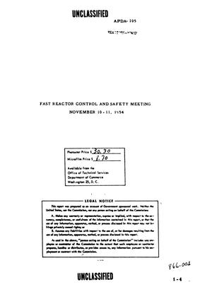 Primary view of object titled 'Fast Reactor Control and Safety Meeting November 10-11, 1954'.