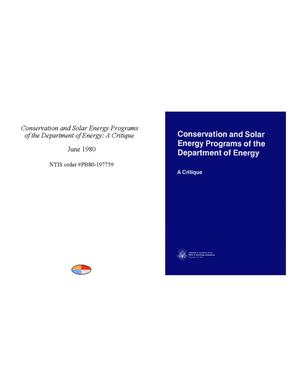 Conservation and Solar Energy Programs of the Department of Energy: A Critique