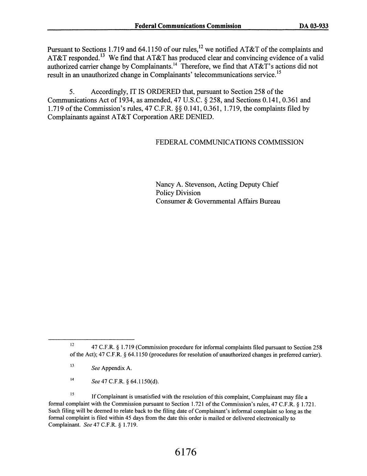 FCC Record, Volume 18, No. 10, Pages 6134 to 6998, March 31 - April 11, 2003
                                                
                                                    6176
                                                