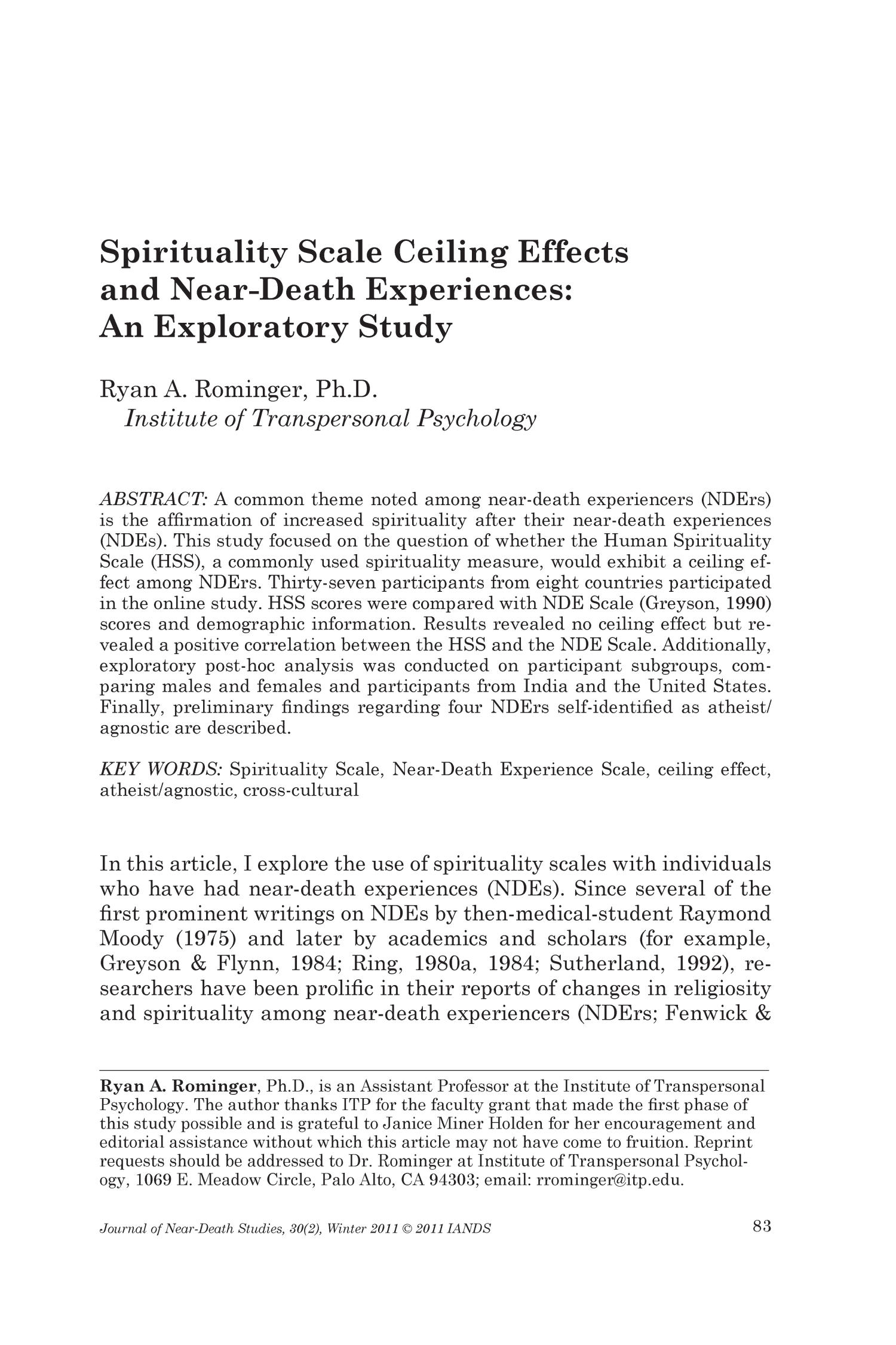Spirituality Scale Ceiling Effects And Near Death