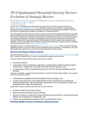 2014 Quadrennial Homeland Security Review: Evolution of Strategic Review