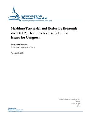 Primary view of object titled 'Maritime Territorial and Exclusive Economic Zone (EEZ) Disputes Involving China: Issues for Congress'.