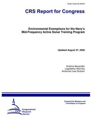 Environmental Exemptions for the Navy's Mid-Frequency Active Sonar Training Program