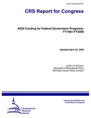 AIDS Funding for Federal Government Programs: FY1981-FY2009