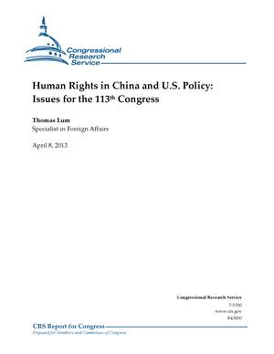 Human Rights in China and U.S. Policy: Issues for the 113th Congress