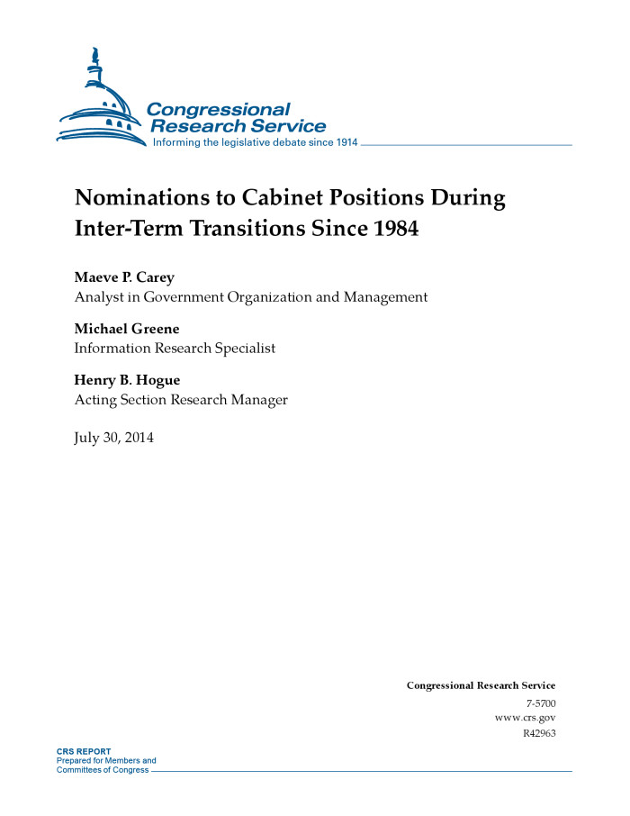 Nominations To Cabinet Positions During Inter Term Transitions