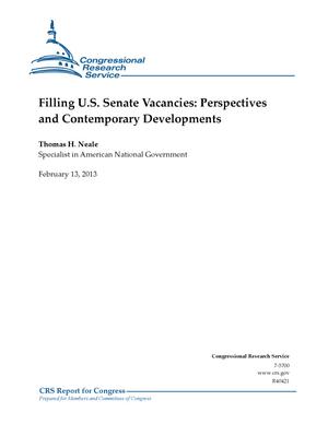 Filling U.S. Senate Vacancies: Perspectives and Contemporary Developments