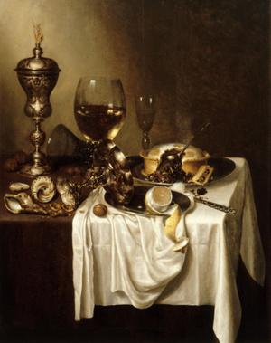 Table Still Life with Silver, Glass, Shells