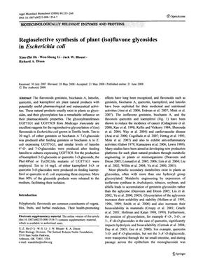 Regioselective synthesis of plant (iso)flavone glycosides in Escherichia coli