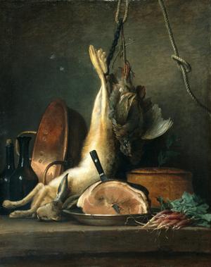 Still Life with Copper Kettle, Ham, and Rabbit