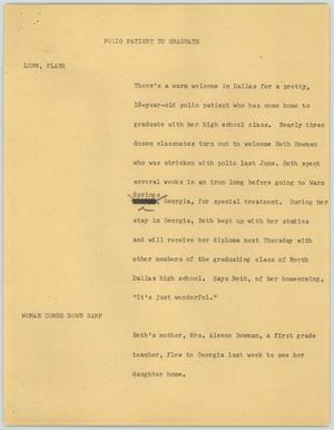 Primary view of object titled '[News Script: Polio patient to graduate]'.