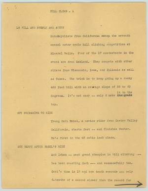 Primary view of object titled '[News Script: Hill climb]'.