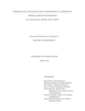 Modeling and Analysis of Next Generation 9-1-1 Emergency Medical Dispatch Protocols
