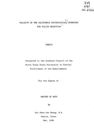 Primary view of object titled 'Validity of the California Psychological Inventory for Police Selection'.