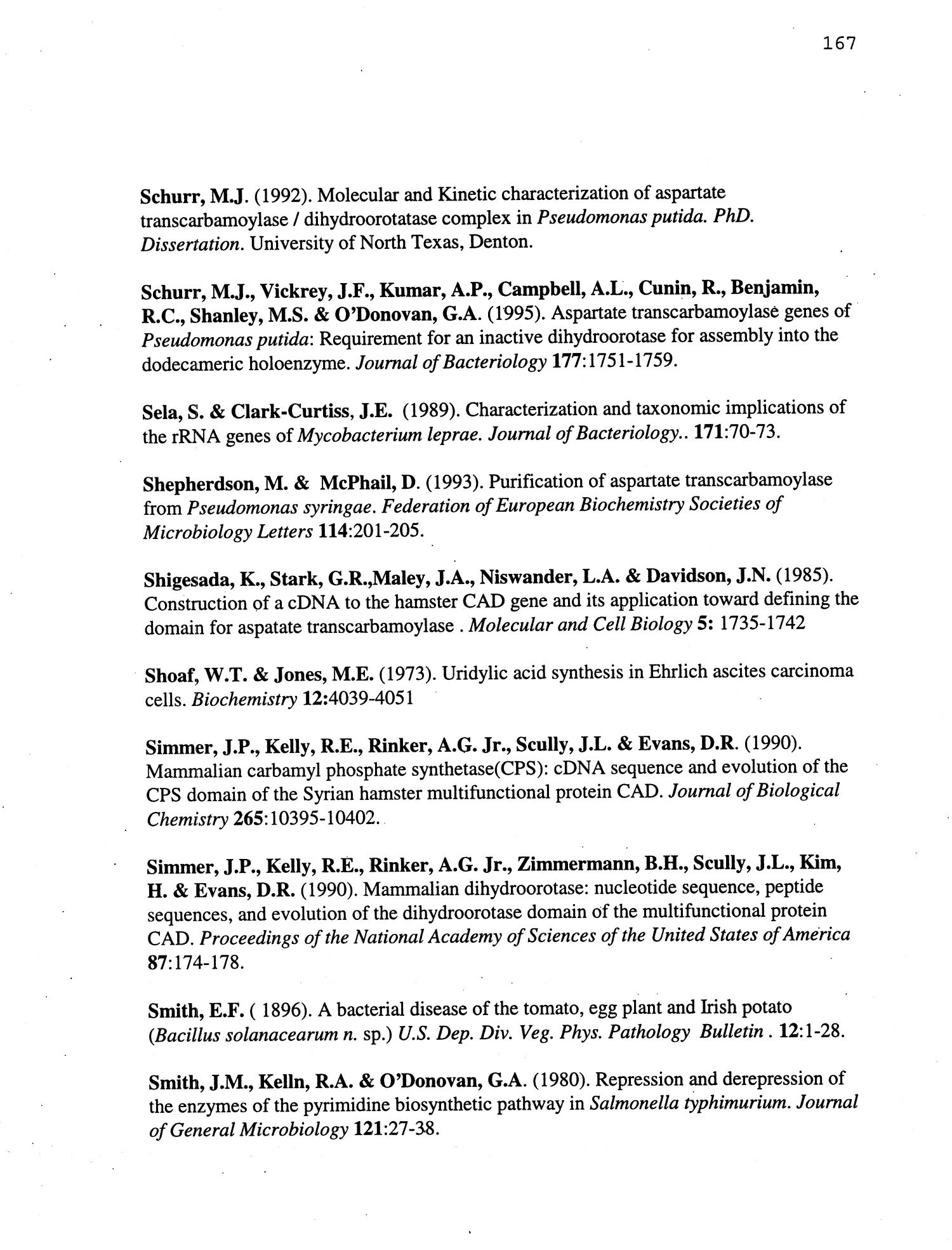 Comparative Biochemistry And Evolution Of Aspartate Transcarbamoylase From Diverse Bacteria Page 167 Unt Digital Library
