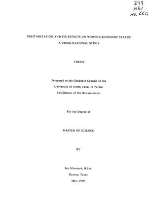 Militarization and Its Effects on Women's Economic Status: a Cross-National Study