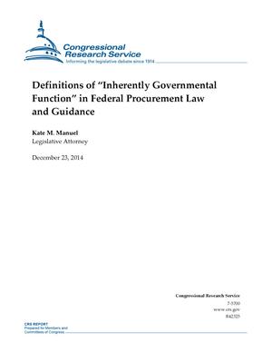 Definitions of "Inherently Governmental Function" in Federal Procurement Law and Guidance