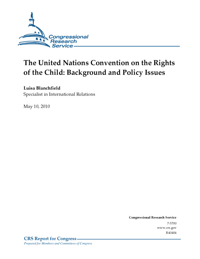 The United Nations Convention on the Rights of the Child: Background and  Policy Issues - UNT Digital Library