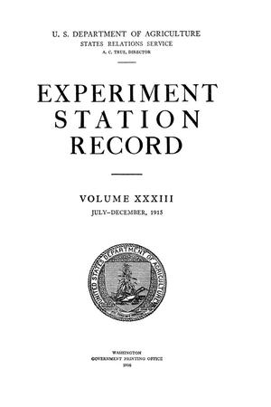 Experiment Station Record, Volume 33, July-December, 1915