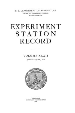 Experiment Station Record, Volume 32, January-June, 1915