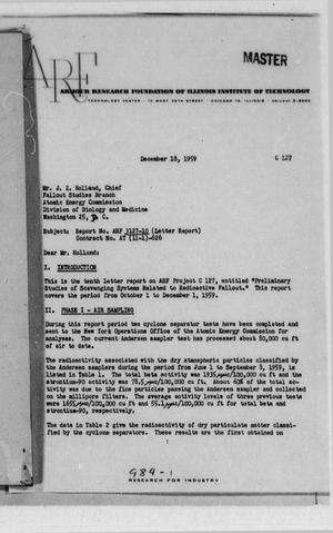 Preliminary Studies of Scavenging Systems Related to Radioactive Fallout : Tenth Letter Report, October 1 to December 1, 1959