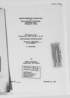 Contaminant effects study : final report, January 5 to September 15, 1962