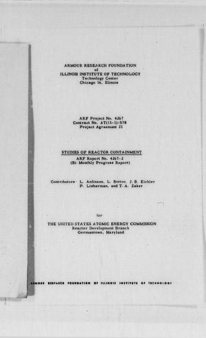 Studies of reactor containment : bi-monthly progress report, July to August 1962