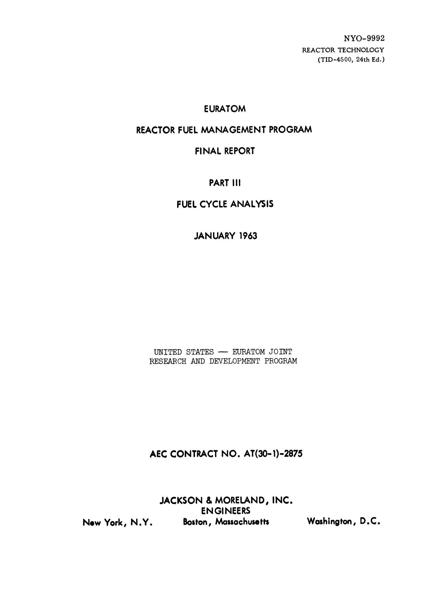 Euratom Reactor Fuel Management Program, Final Report: Part 3, Fuel Cycle Analysis
                                                
                                                    Title Page
                                                