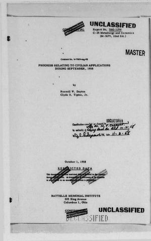 Progress Relating to Civilian Applications During September, 1958