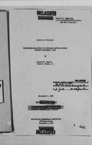 Program Relating to Civilian Applications During October, 1958