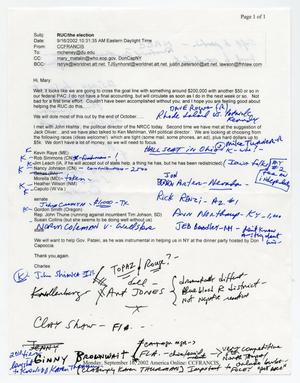Primary view of object titled '[Email from Charles Francis to Mary Cheney, September 16, 2002]'.