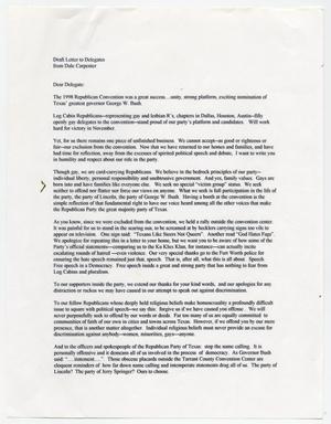 Primary view of object titled '[Draft Letter to Delegates from Dale Carpenter, 1998]'.