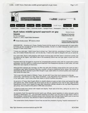 Primary view of object titled '["Bush takes middle-ground approach on gay issues" article, August 27, 2003]'.