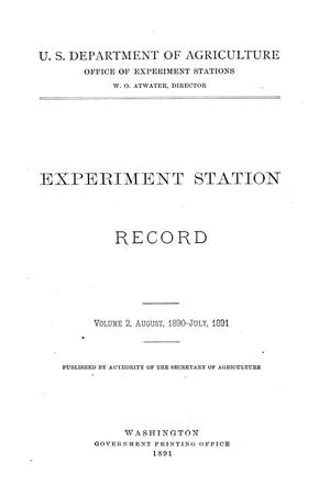 Primary view of object titled 'Experiment Station Record, Volume 2, August 1890-July 1891'.