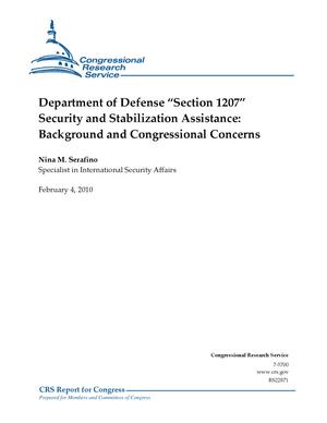 Department of Defense "Section 1207" Security and Stabilization Assistance: Background and Congressional Concerns