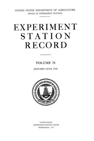 Primary view of object titled 'Experiment Station Record, Volume 74, January-June, 1936'.